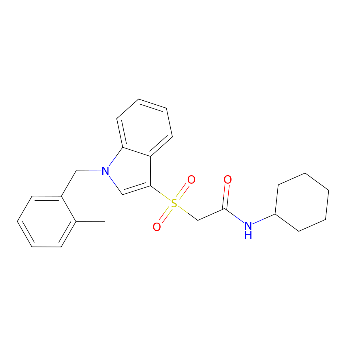 N-cyclohexyl-2-((1-(2-methylbenzyl)-1H-indol-3-yl)sulfonyl)acetamide molecular structure, CAS 850932-89-7