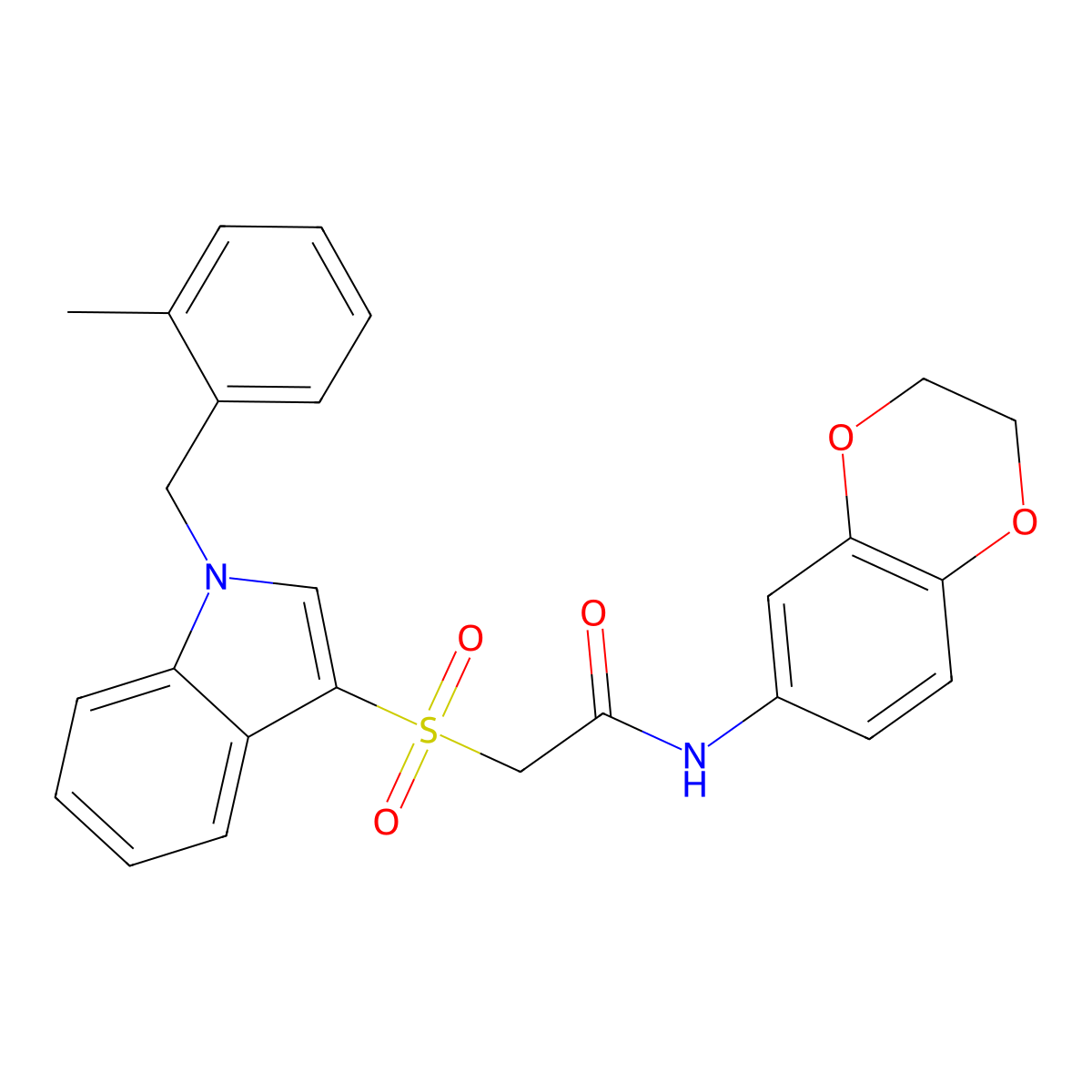 N-(2,3-dihydrobenzo[b][1,4]dioxin-6-yl)-2-((1-(2-methylbenzyl)-1H-indol-3-yl)sulfonyl)acetamide molecular structure, CAS 850932-90-0