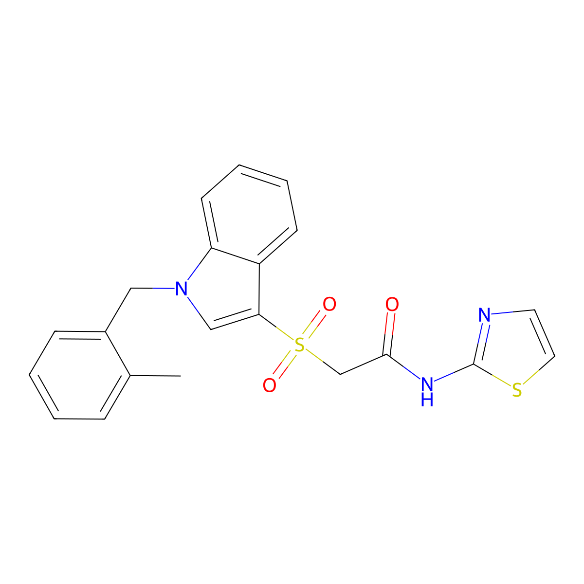 2-((1-(2-methylbenzyl)-1H-indol-3-yl)sulfonyl)-N-(thiazol-2-yl)acetamide molecular structure, CAS 850932-92-2
