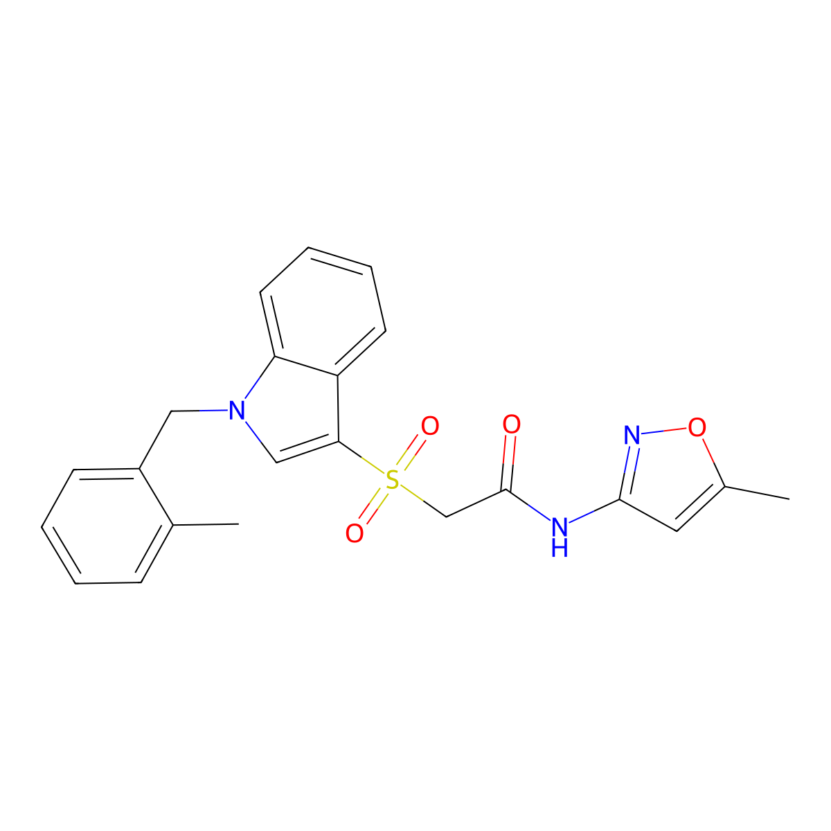 2-((1-(2-methylbenzyl)-1H-indol-3-yl)sulfonyl)-N-(5-methylisoxazol-3-yl)acetamide molecular structure, CAS 850932-93-3