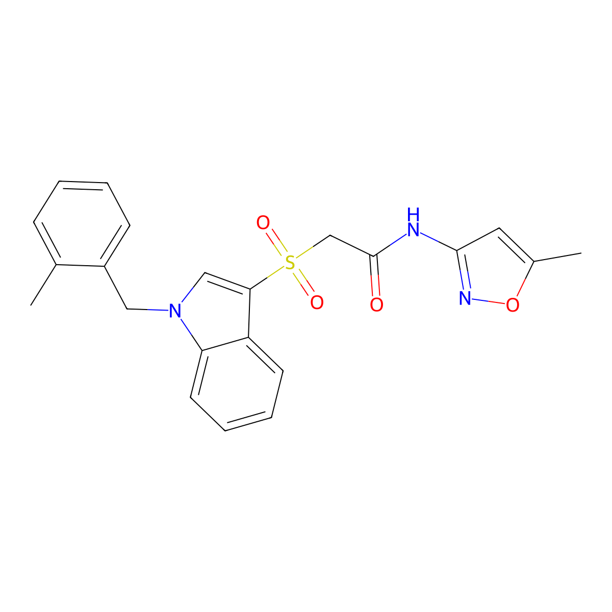 2-((1-(2-methylbenzyl)-1H-indol-3-yl)sulfonyl)-N-(5-methylisoxazol-3-yl)acetamide molecular structure, CAS 850932-93-3