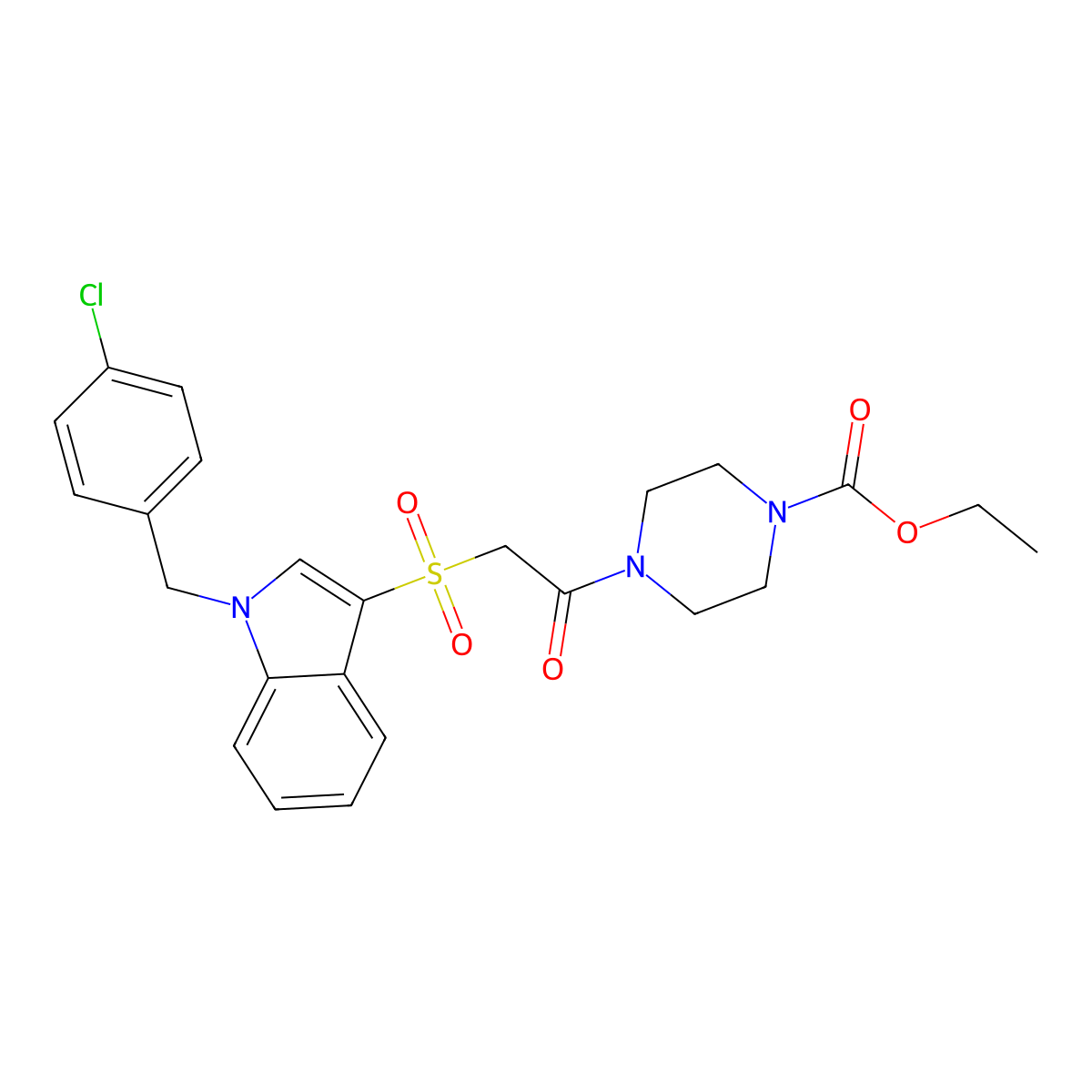 ethyl 4-(2-((1-(4-chlorobenzyl)-1H-indol-3-yl)sulfonyl)acetyl)piperazine-1-carboxylate molecular structure, CAS 850932-99-9