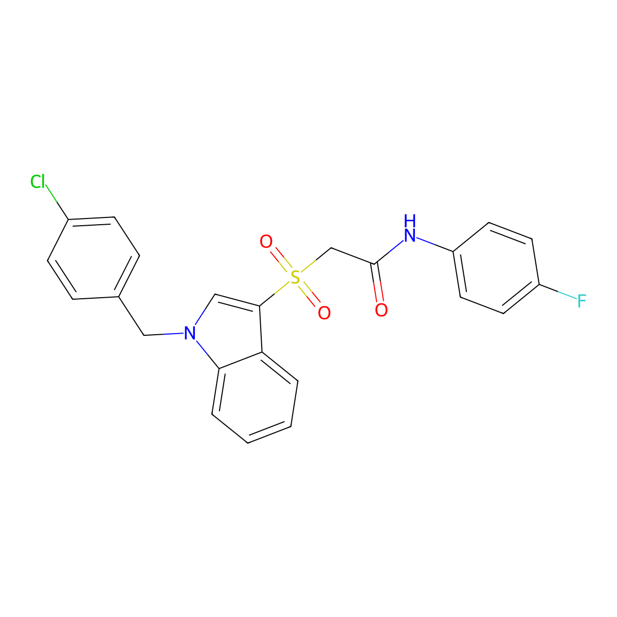 2-[1-[(4-chlorophenyl)methyl]indol-3-yl]sulfonyl-N-(4-fluorophenyl)acetamide molecular structure, CAS 850933-03-8