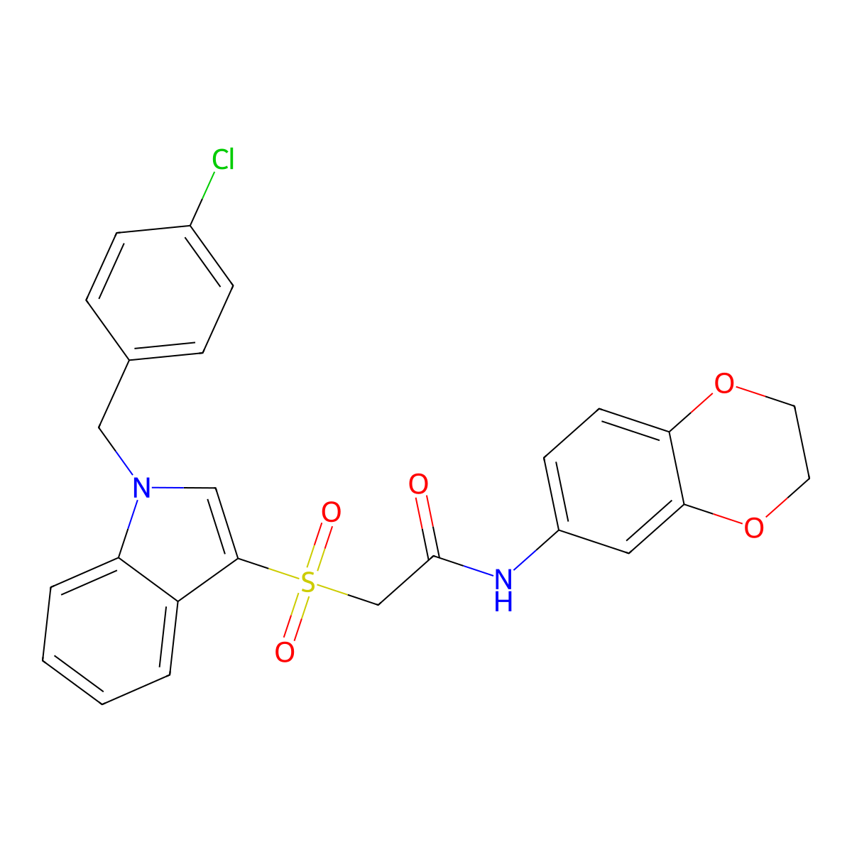 2-[1-[(4-chlorophenyl)methyl]indol-3-yl]sulfonyl-N-(2,3-dihydro-1,4-benzodioxin-6-yl)acetamide molecular structure, CAS 850933-05-0