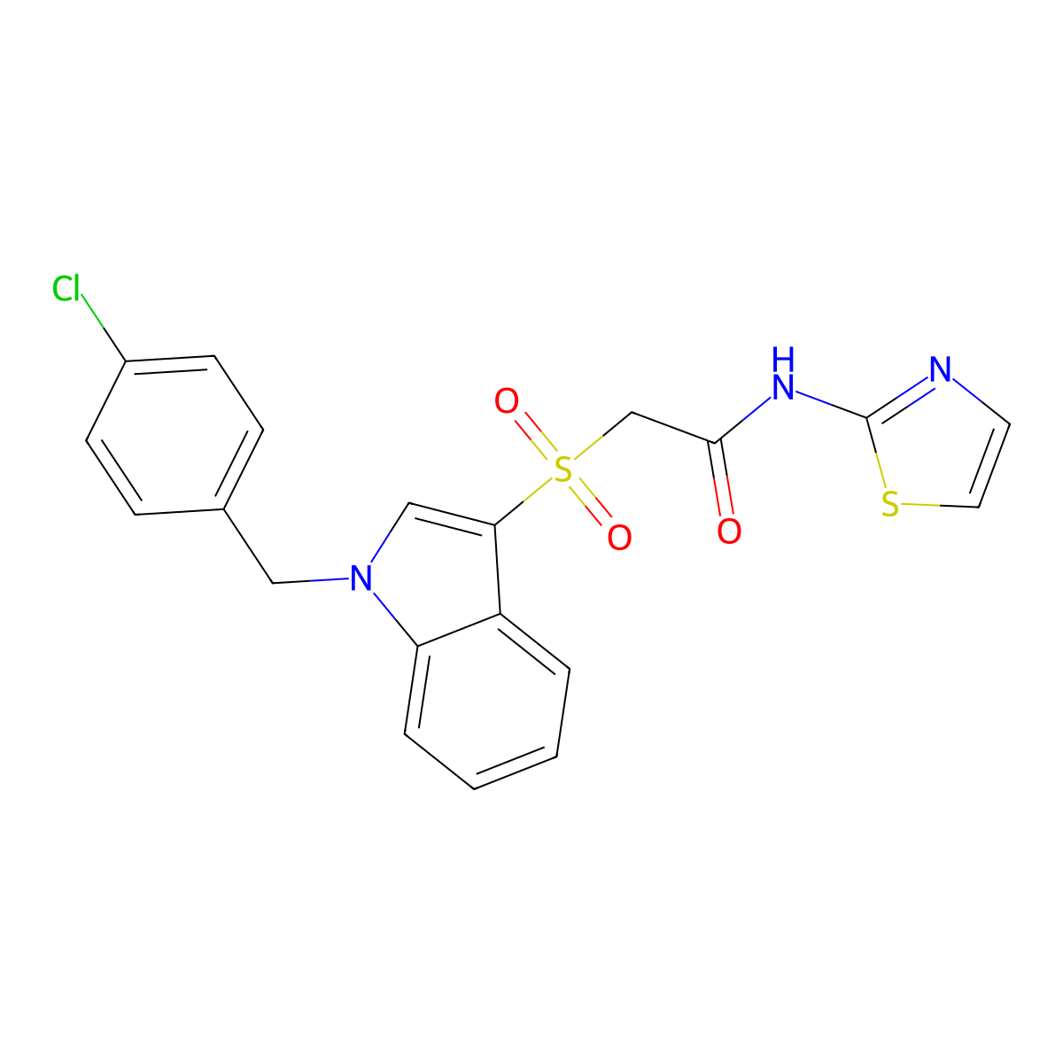 2-((1-(4-chlorobenzyl)-1H-indol-3-yl)sulfonyl)-N-(thiazol-2-yl)acetamide molecular structure, CAS 850933-08-3