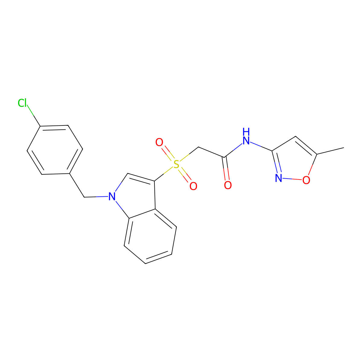 2-(1-(4-chlorobenzyl)-1H-indol-3-ylsulfonyl)-N-(5-methylisoxazol-3-yl)acetamide molecular structure, CAS 850933-09-4