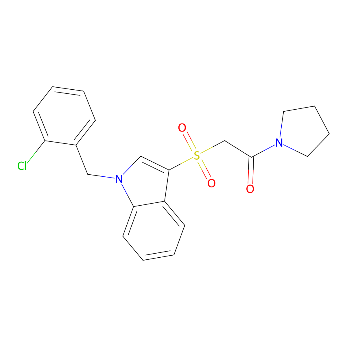 2-[1-[(2-Chlorophenyl)methyl]indol-3-yl]sulfonyl-1-pyrrolidin-1-ylethanone molecular structure, CAS 850933-10-7