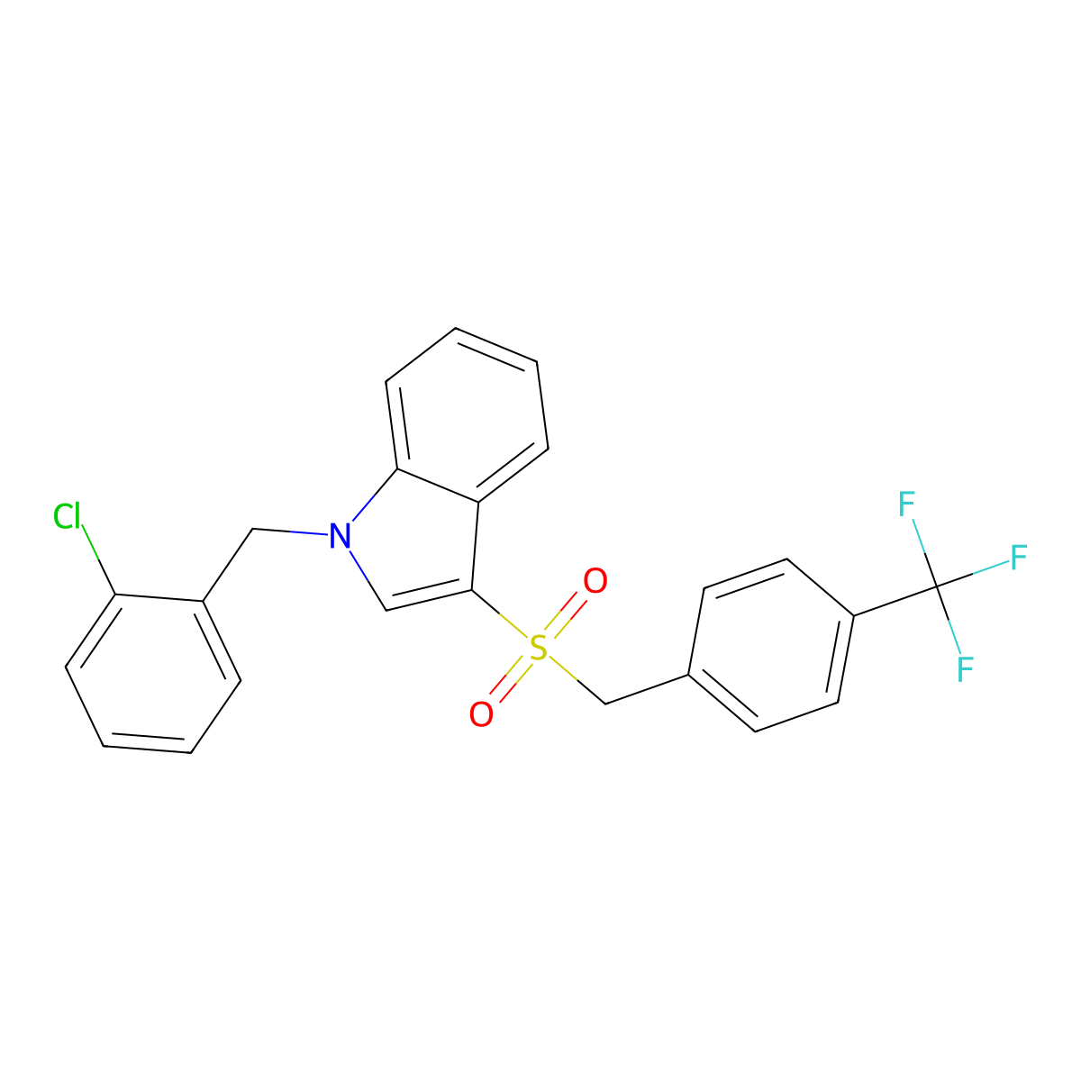 1-(2-chlorobenzyl)-3-((4-(trifluoromethyl)benzyl)sulfonyl)-1H-indole molecular structure, CAS 850933-21-0