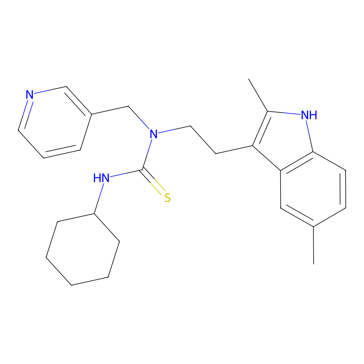 3-cyclohexyl-1-(2-(2,5-dimethyl-1H-indol-3-yl)ethyl)-1-(pyridin-3-ylmethyl)thiourea molecular structure, CAS 850933-73-2