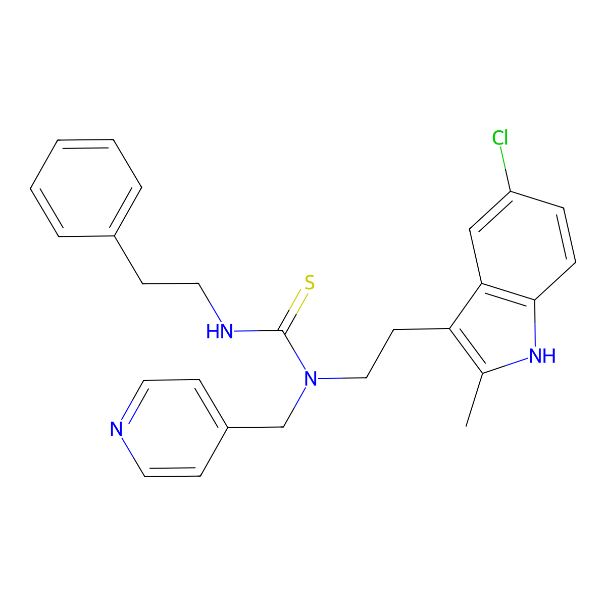 1-(2-(5-chloro-2-methyl-1H-indol-3-yl)ethyl)-3-phenethyl-1-(pyridin-4-ylmethyl)thiourea molecular structure, CAS 850934-13-3