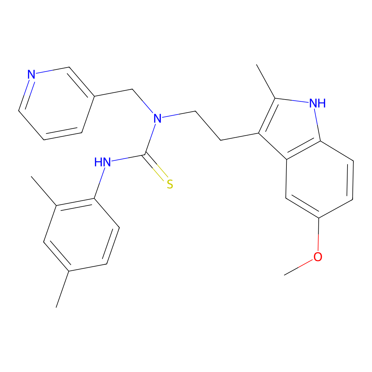 3-(2,4-dimethylphenyl)-1-(2-(5-methoxy-2-methyl-1H-indol-3-yl)ethyl)-1-(pyridin-3-ylmethyl)thiourea molecular structure, CAS 850934-34-8