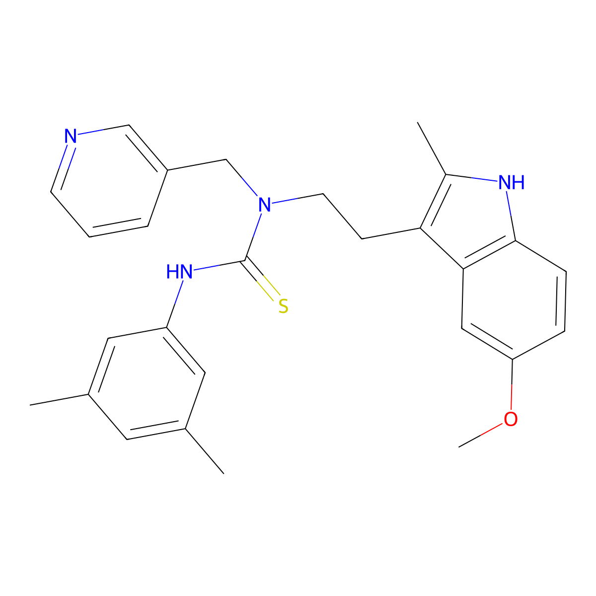 3-(3,5-dimethylphenyl)-1-(2-(5-methoxy-2-methyl-1H-indol-3-yl)ethyl)-1-(pyridin-3-ylmethyl)thiourea molecular structure, CAS 850934-35-9