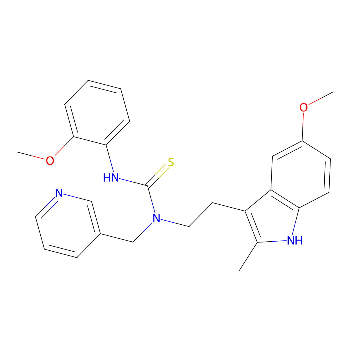 1-[2-(5-methoxy-2-methyl-1H-indol-3-yl)ethyl]-3-(2-methoxyphenyl)-1-(pyridin-3-ylmethyl)thiourea molecular structure, CAS 850934-36-0