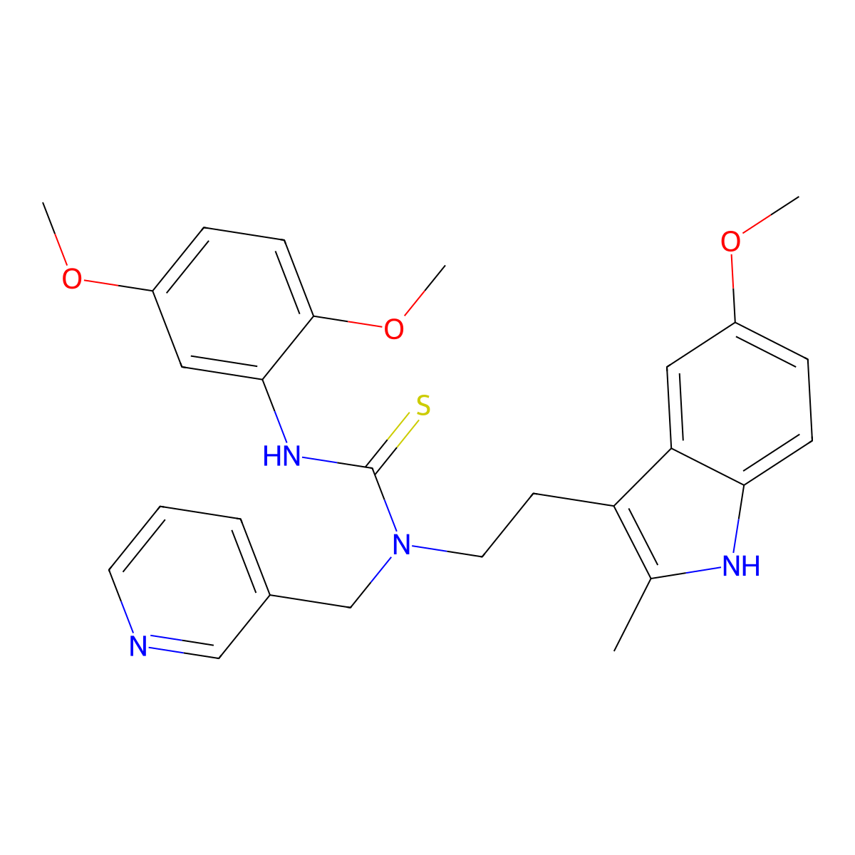 3-(2,5-dimethoxyphenyl)-1-(2-(5-methoxy-2-methyl-1H-indol-3-yl)ethyl)-1-(pyridin-3-ylmethyl)thiourea molecular structure, CAS 850934-39-3