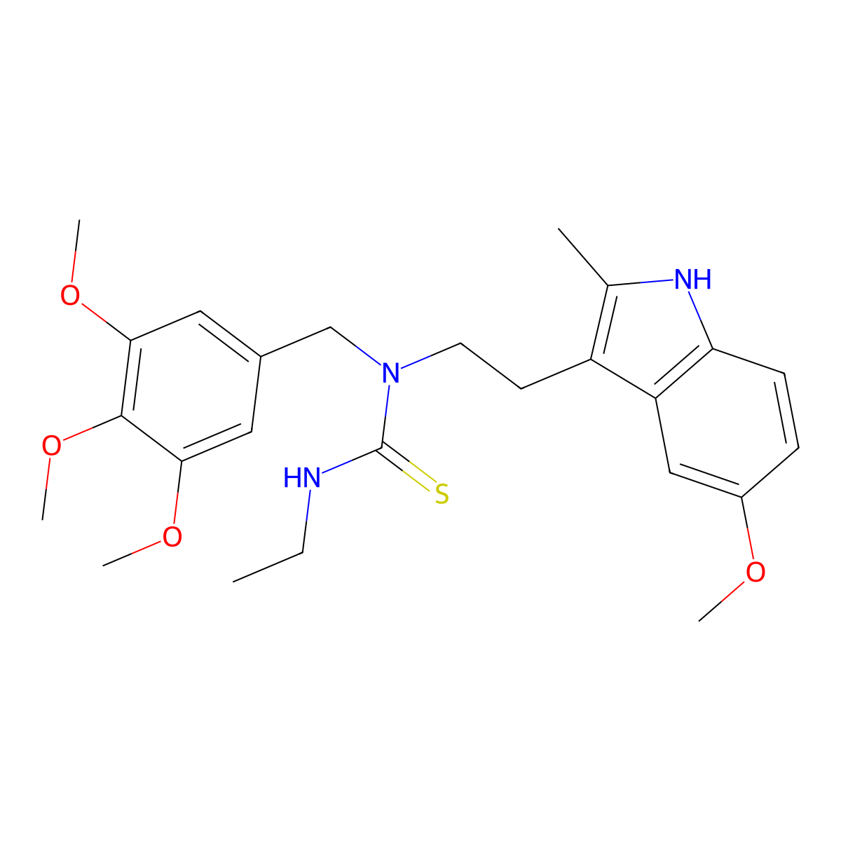 3-ethyl-1-[2-(5-methoxy-2-methyl-1H-indol-3-yl)ethyl]-1-[(3,4,5-trimethoxyphenyl)methyl]thiourea molecular structure, CAS 850934-46-2