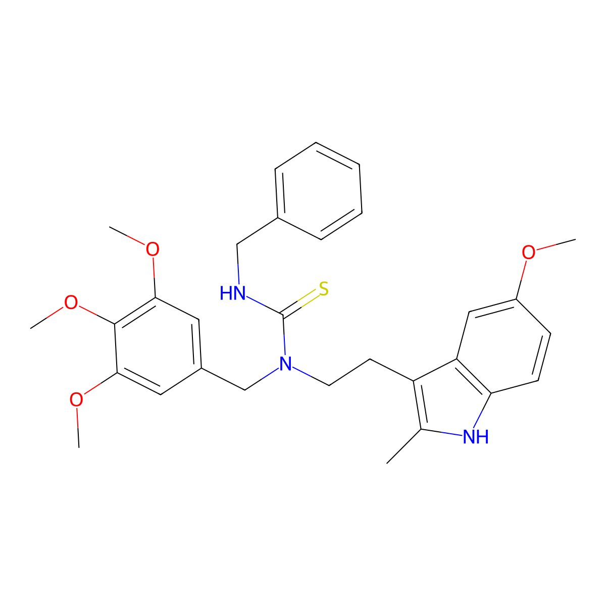 3-benzyl-1-(2-(5-methoxy-2-methyl-1H-indol-3-yl)ethyl)-1-(3,4,5-trimethoxybenzyl)thiourea molecular structure, CAS 850934-49-5
