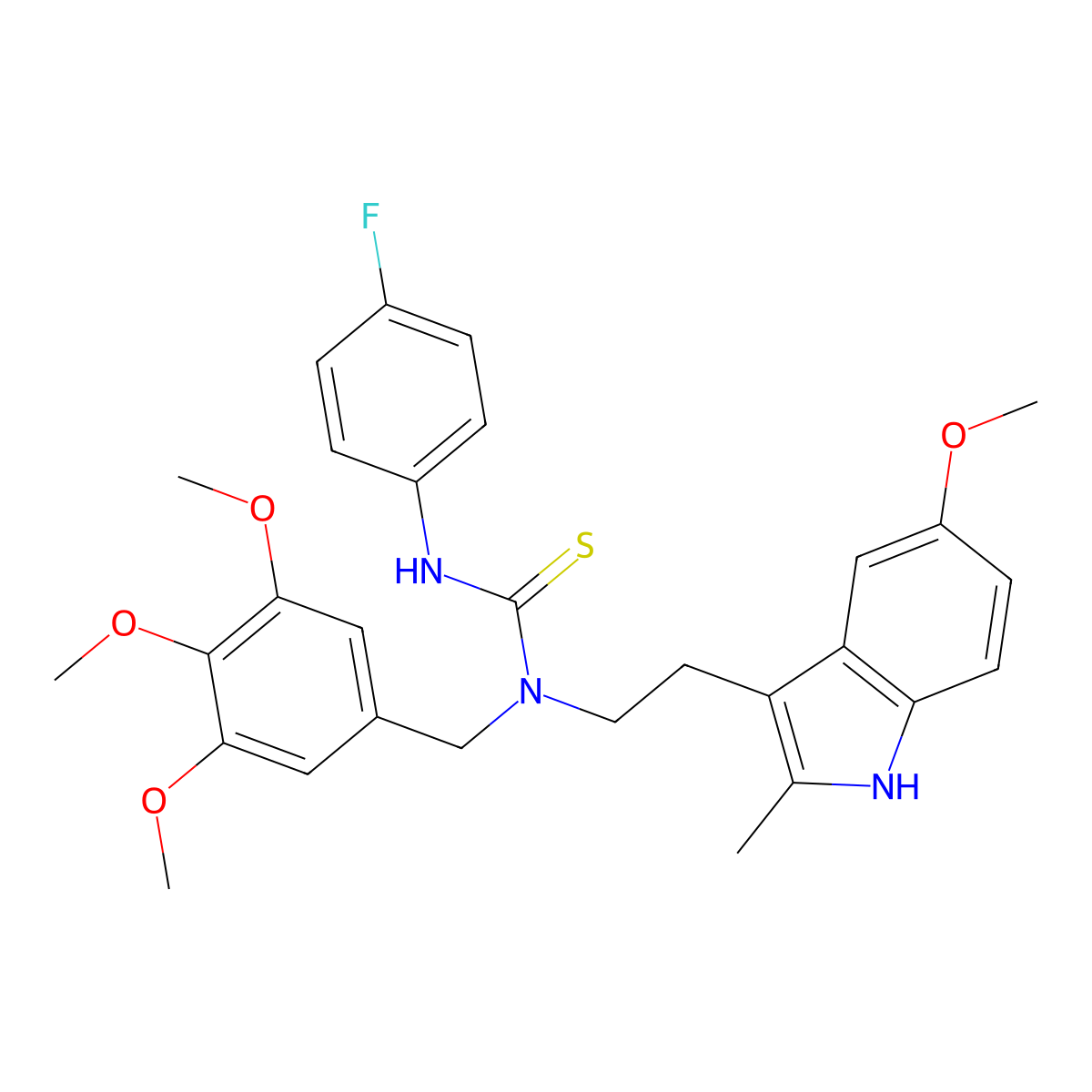 3-(4-fluorophenyl)-1-[2-(5-methoxy-2-methyl-1H-indol-3-yl)ethyl]-1-[(3,4,5-trimethoxyphenyl)methyl]thiourea molecular structure, CAS 850934-56-4