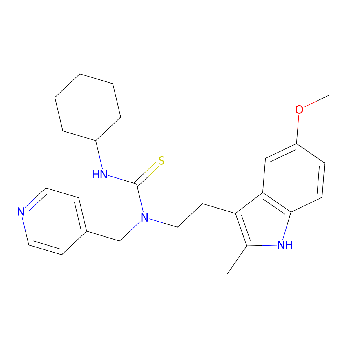 3-cyclohexyl-1-(2-(5-methoxy-2-methyl-1H-indol-3-yl)ethyl)-1-(pyridin-4-ylmethyl)thiourea molecular structure, CAS 850934-61-1