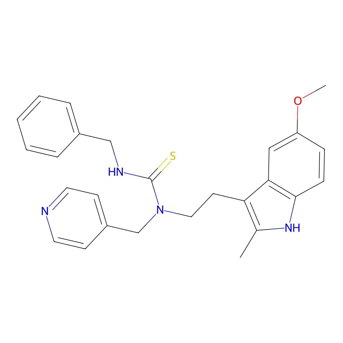3-benzyl-1-[2-(5-methoxy-2-methyl-1H-indol-3-yl)ethyl]-1-(pyridin-4-ylmethyl)thiourea molecular structure, CAS 850934-62-2