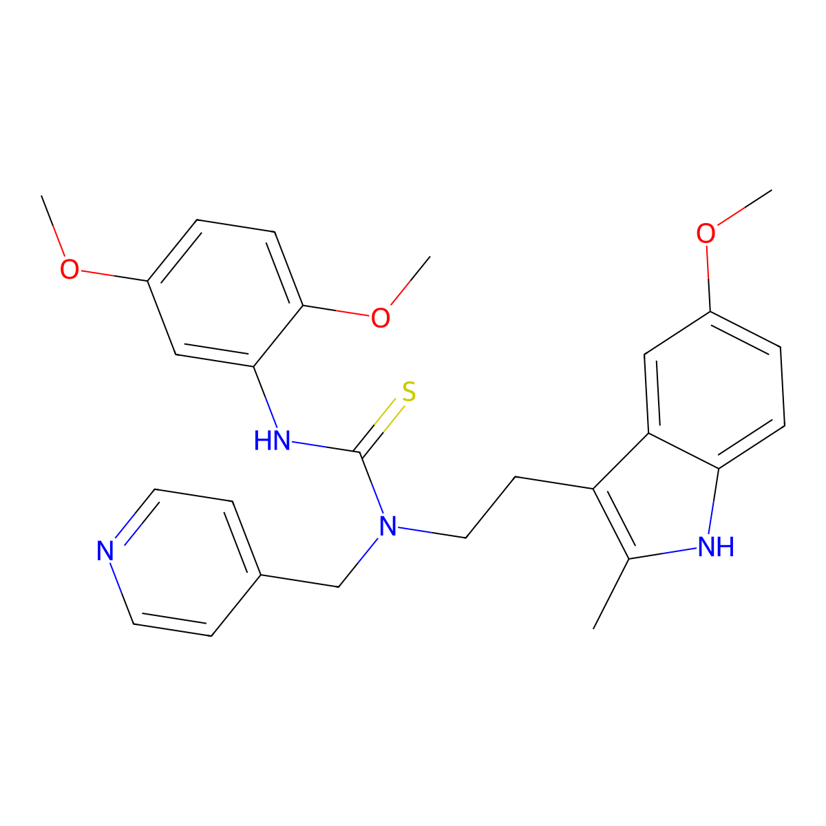 3-(2,5-dimethoxyphenyl)-1-(2-(5-methoxy-2-methyl-1H-indol-3-yl)ethyl)-1-(pyridin-4-ylmethyl)thiourea molecular structure, CAS 850934-73-5