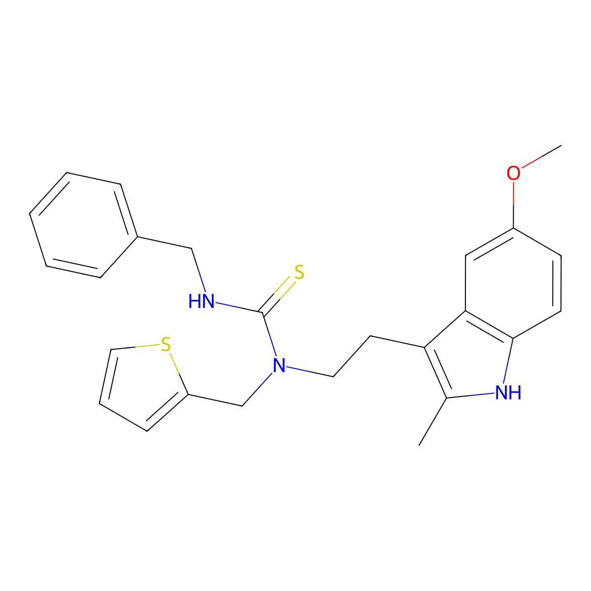 3-benzyl-1-(2-(5-methoxy-2-methyl-1H-indol-3-yl)ethyl)-1-(thiophen-2-ylmethyl)thiourea molecular structure, CAS 850934-90-6