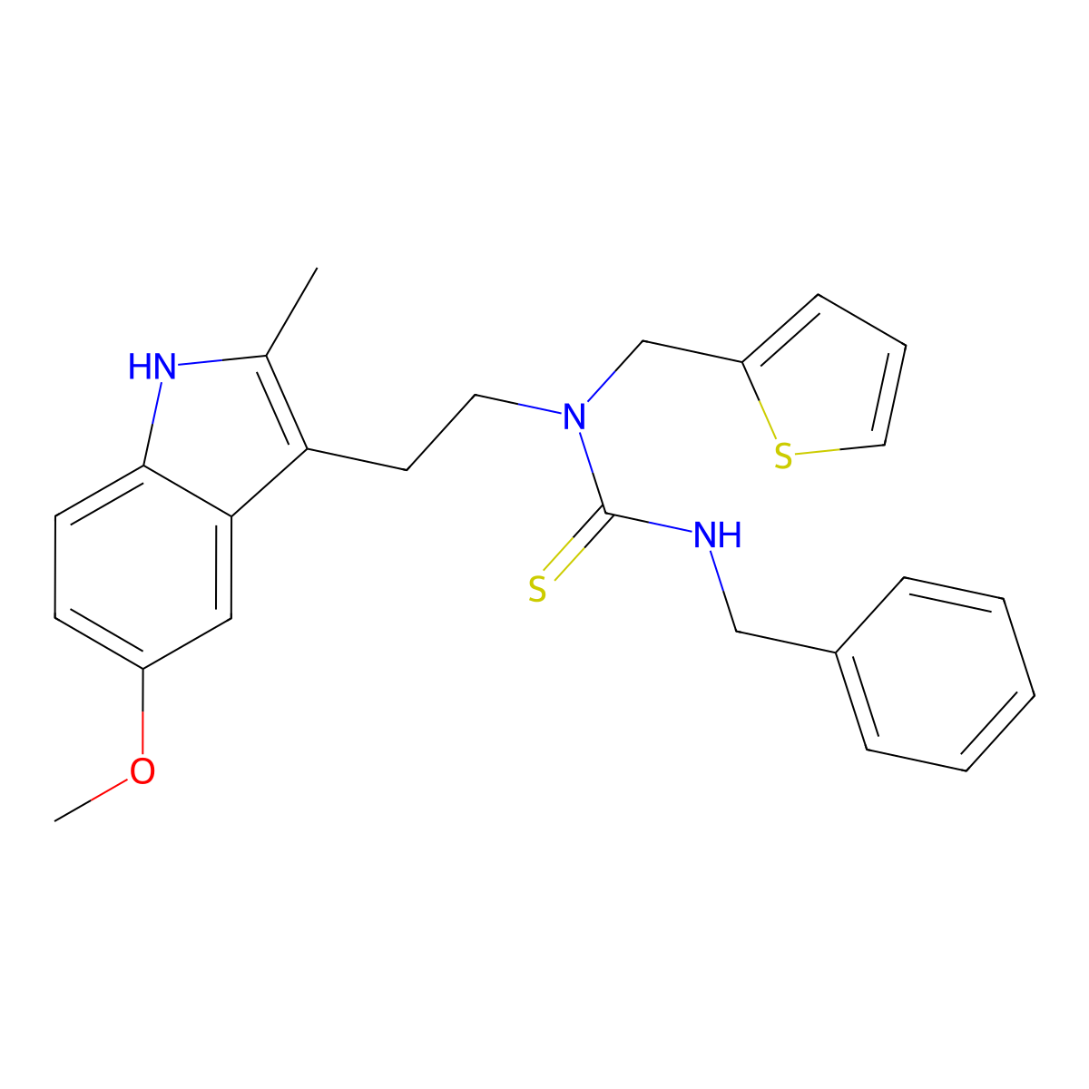 3-benzyl-1-(2-(5-methoxy-2-methyl-1H-indol-3-yl)ethyl)-1-(thiophen-2-ylmethyl)thiourea molecular structure, CAS 850934-90-6