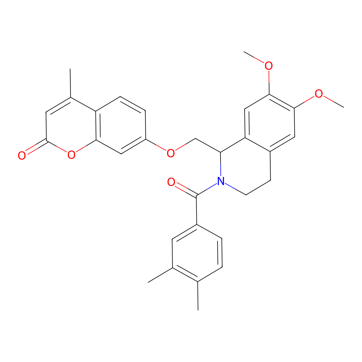 7-[[2-(3,4-dimethylbenzoyl)-6,7-dimethoxy-3,4-dihydro-1H-isoquinolin-1-yl]methoxy]-4-methylchromen-2-one molecular structure, CAS 850935-33-0