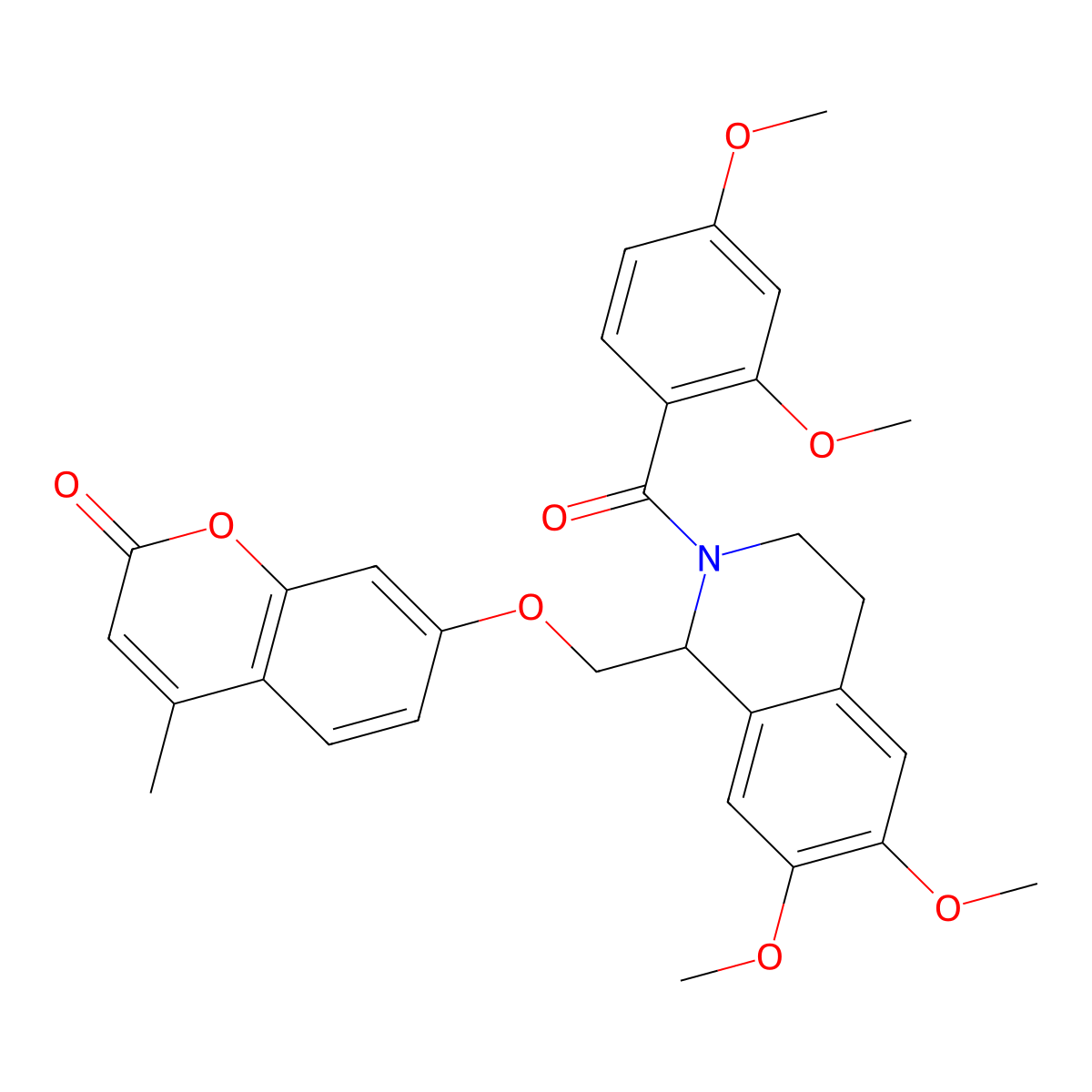 7-((2-(2,4-dimethoxybenzoyl)-6,7-dimethoxy-1,2,3,4-tetrahydroisoquinolin-1-yl)methoxy)-4-methyl-2H-chromen-2-one molecular structure, CAS 850935-40-9