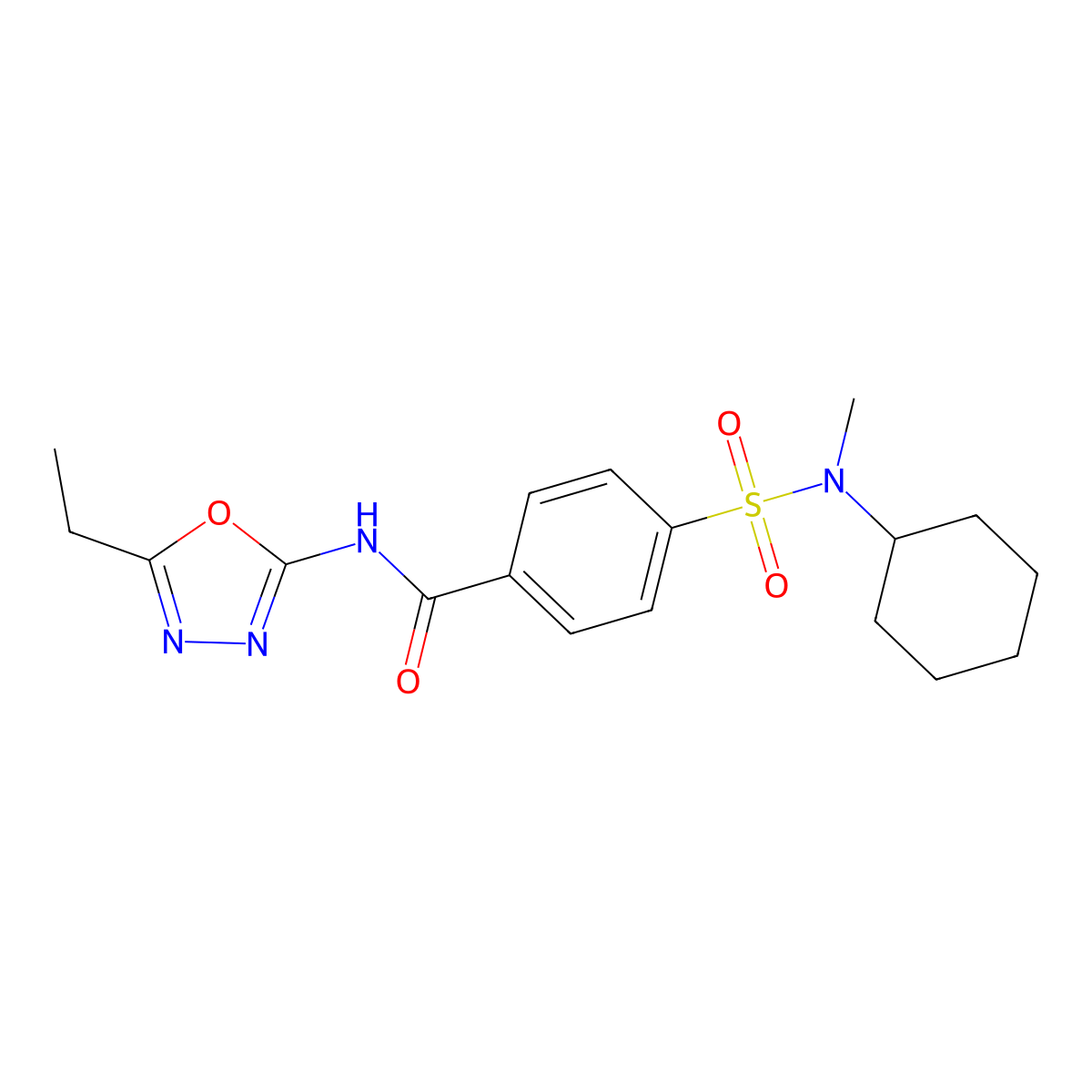 4-[cyclohexyl(methyl)sulfamoyl]-N-(5-ethyl-1,3,4-oxadiazol-2-yl)benzamide molecular structure, CAS 850935-60-3