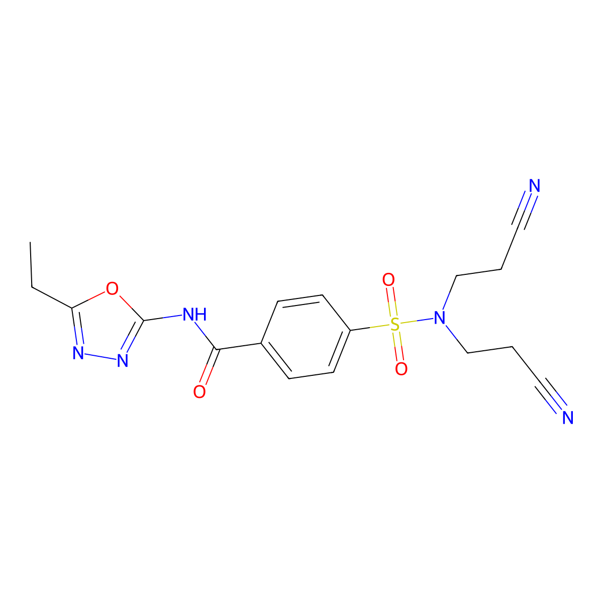 4-[bis(2-cyanoethyl)sulfamoyl]-N-(5-ethyl-1,3,4-oxadiazol-2-yl)benzamide molecular structure, CAS 850935-64-7
