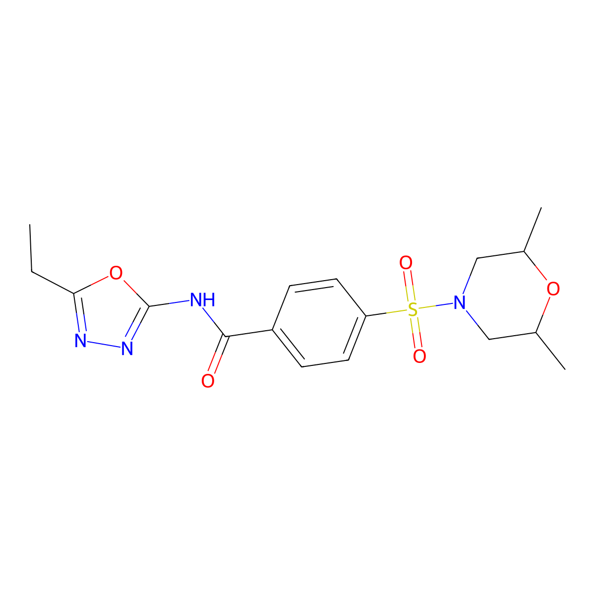 4-((2,6-dimethylmorpholino)sulfonyl)-N-(5-ethyl-1,3,4-oxadiazol-2-yl)benzamide molecular structure, CAS 850935-67-0