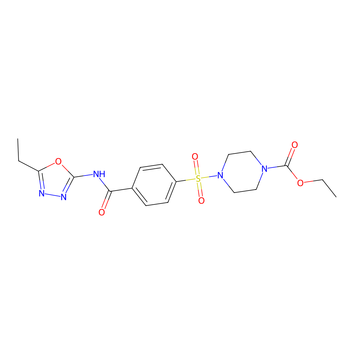 Ethyl 4-((4-((5-ethyl-1,3,4-oxadiazol-2-yl)carbamoyl)phenyl)sulfonyl)piperazine-1-carboxylate molecular structure, CAS 850935-68-1