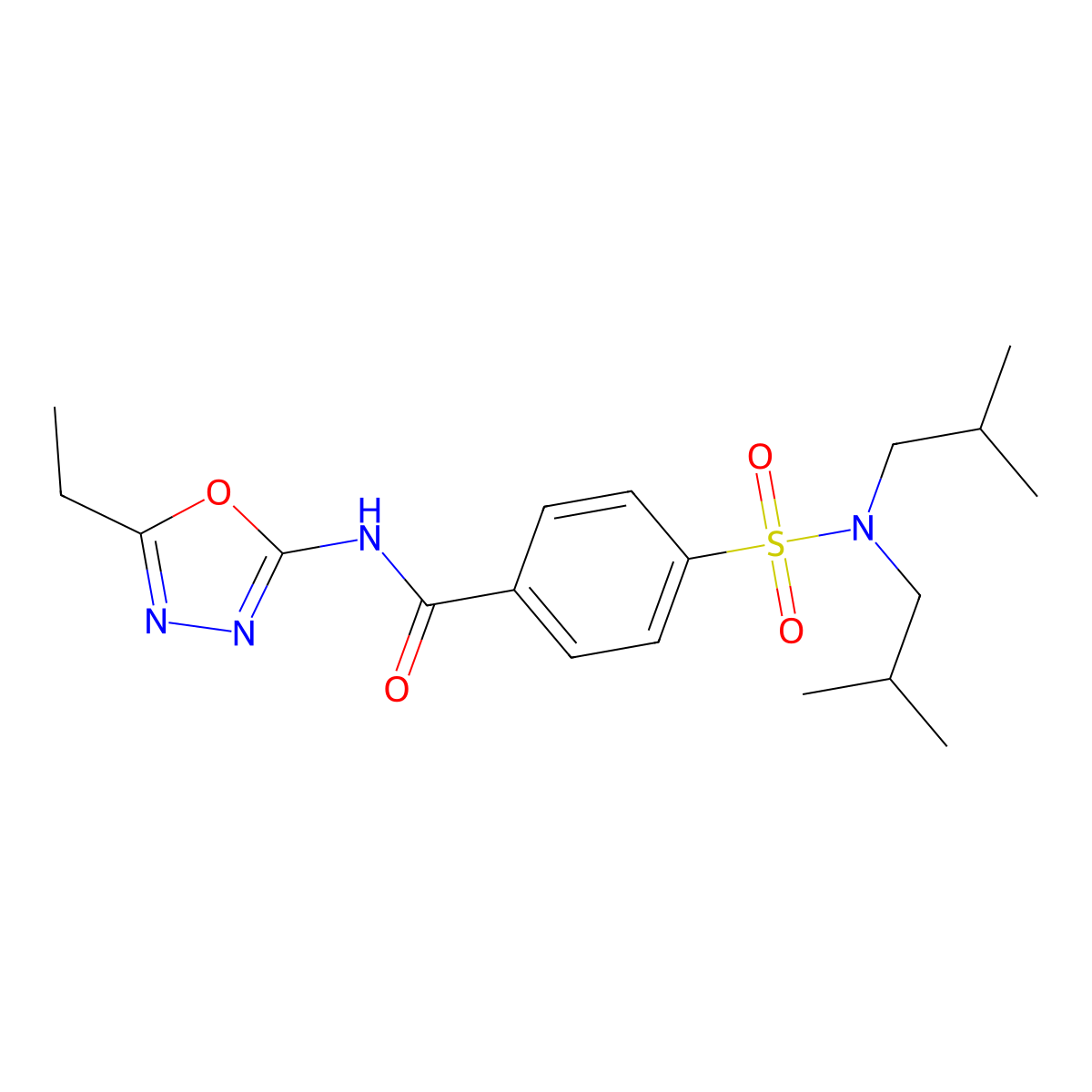 4-[bis(2-methylpropyl)sulfamoyl]-N-(5-ethyl-1,3,4-oxadiazol-2-yl)benzamide molecular structure, CAS 850935-71-6