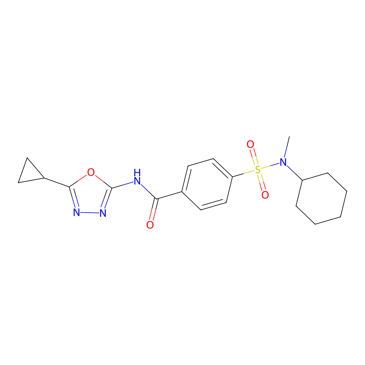 4-[cyclohexyl(methyl)sulfamoyl]-N-(5-cyclopropyl-1,3,4-oxadiazol-2-yl)benzamide molecular structure, CAS 850935-83-0