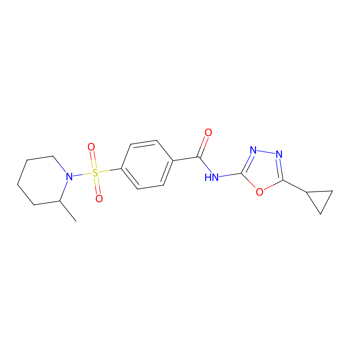 N-(5-cyclopropyl-1,3,4-oxadiazol-2-yl)-4-((2-methylpiperidin-1-yl)sulfonyl)benzamide molecular structure, CAS 850935-88-5