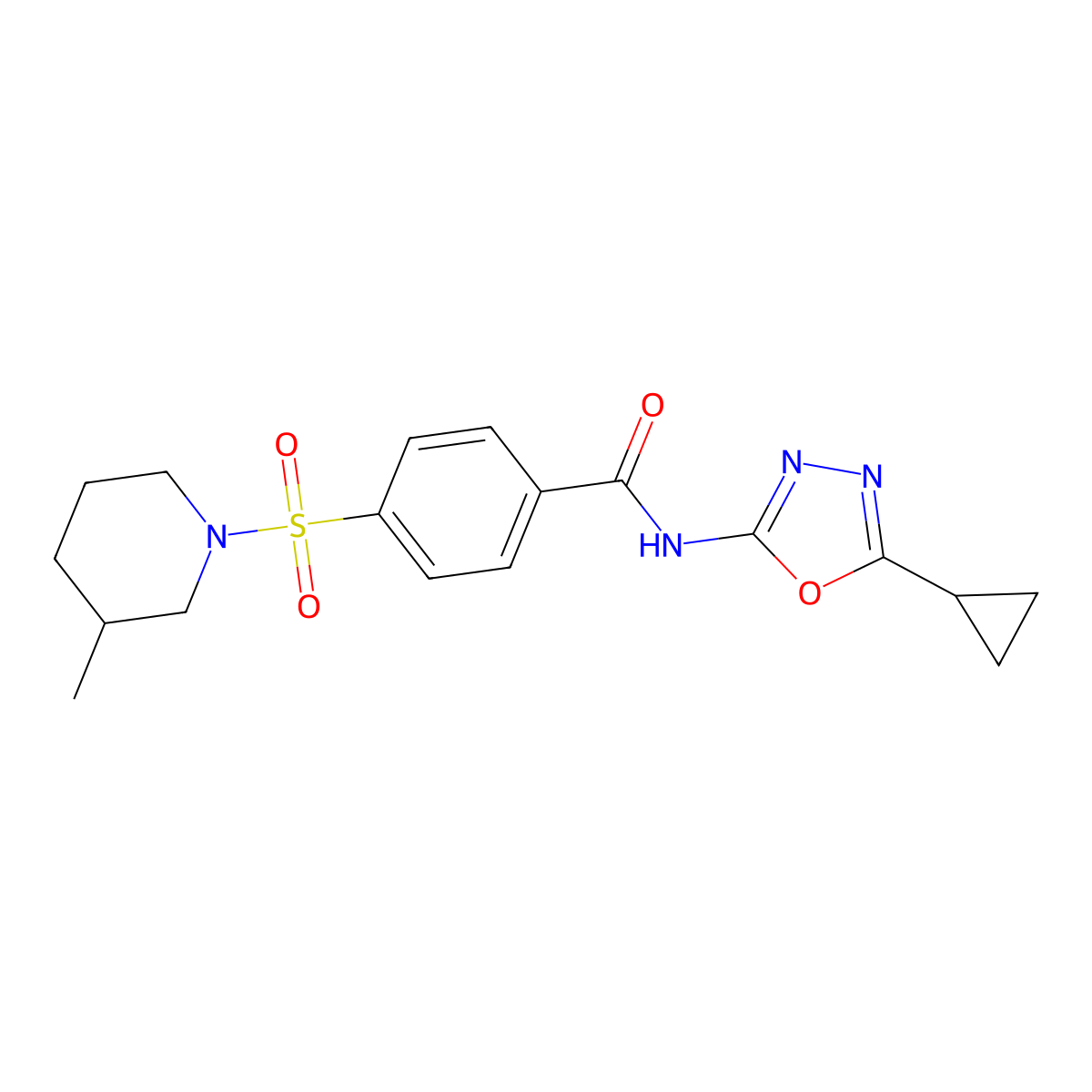 N-(5-cyclopropyl-1,3,4-oxadiazol-2-yl)-4-[(3-methyl-1-piperidinyl)sulfonyl]benzamide molecular structure, CAS 850935-90-9