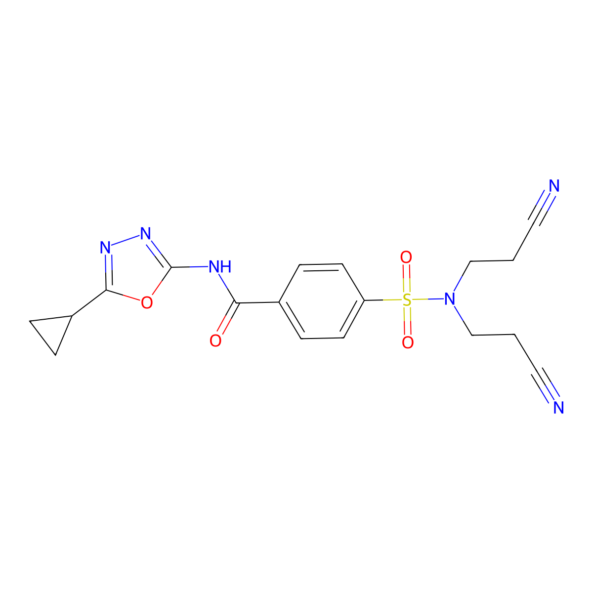 4-[bis(2-cyanoethyl)sulfamoyl]-N-(5-cyclopropyl-1,3,4-oxadiazol-2-yl)benzamide molecular structure, CAS 850935-93-2