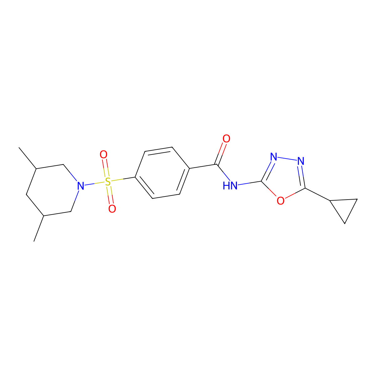 N-(5-cyclopropyl-1,3,4-oxadiazol-2-yl)-4-(3,5-dimethylpiperidin-1-yl)sulfonylbenzamide molecular structure, CAS 850935-94-3