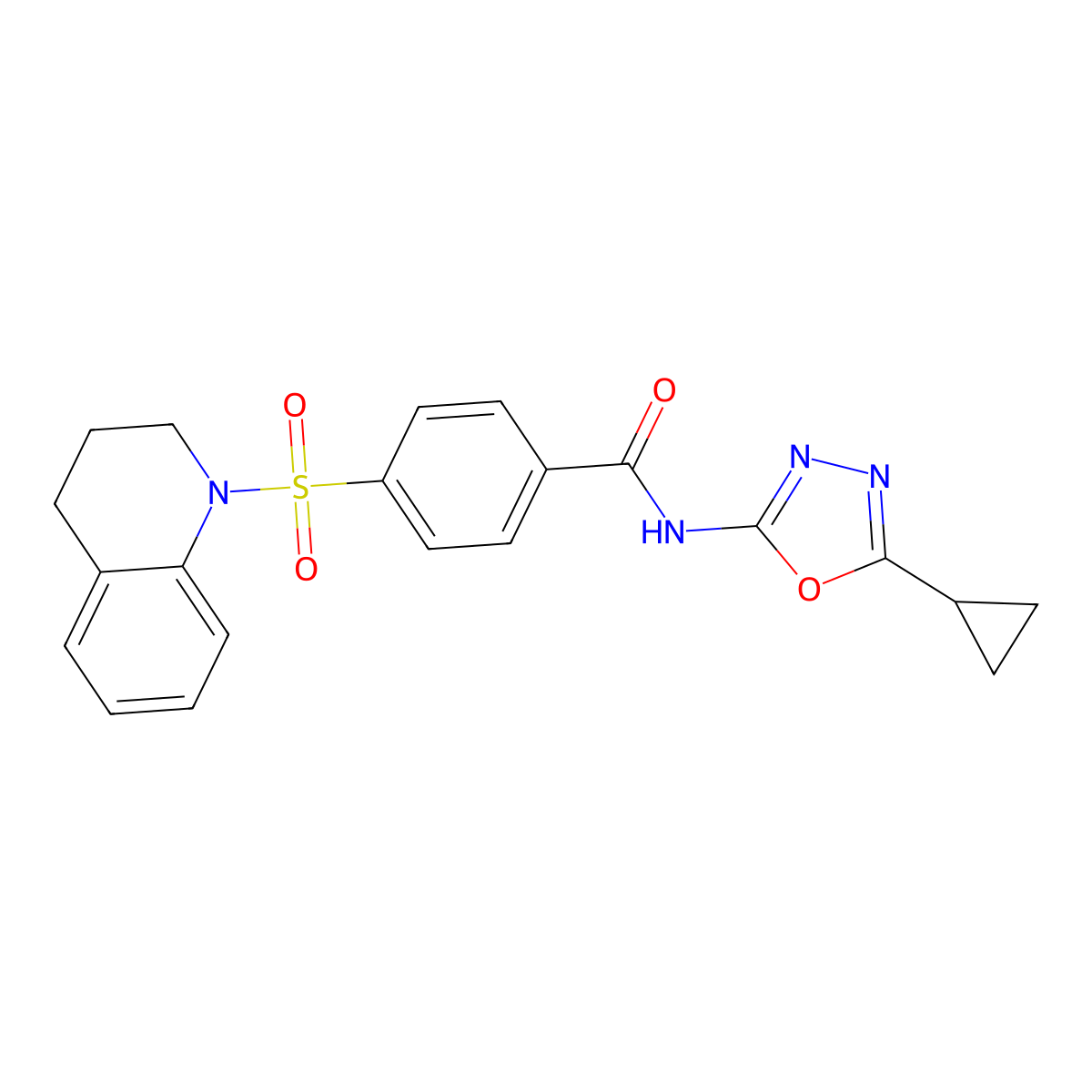 N-(5-cyclopropyl-1,3,4-oxadiazol-2-yl)-4-(3,4-dihydro-2H-quinolin-1-ylsulfonyl)benzamide molecular structure, CAS 850935-98-7