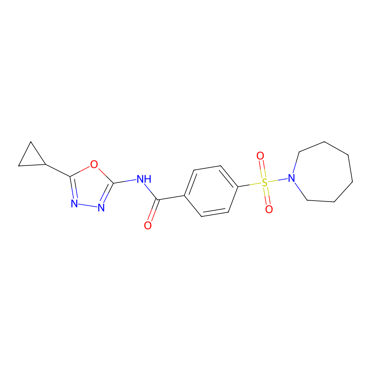 4-(azepan-1-ylsulfonyl)-N-(5-cyclopropyl-1,3,4-oxadiazol-2-yl)benzamide molecular structure, CAS 850935-99-8