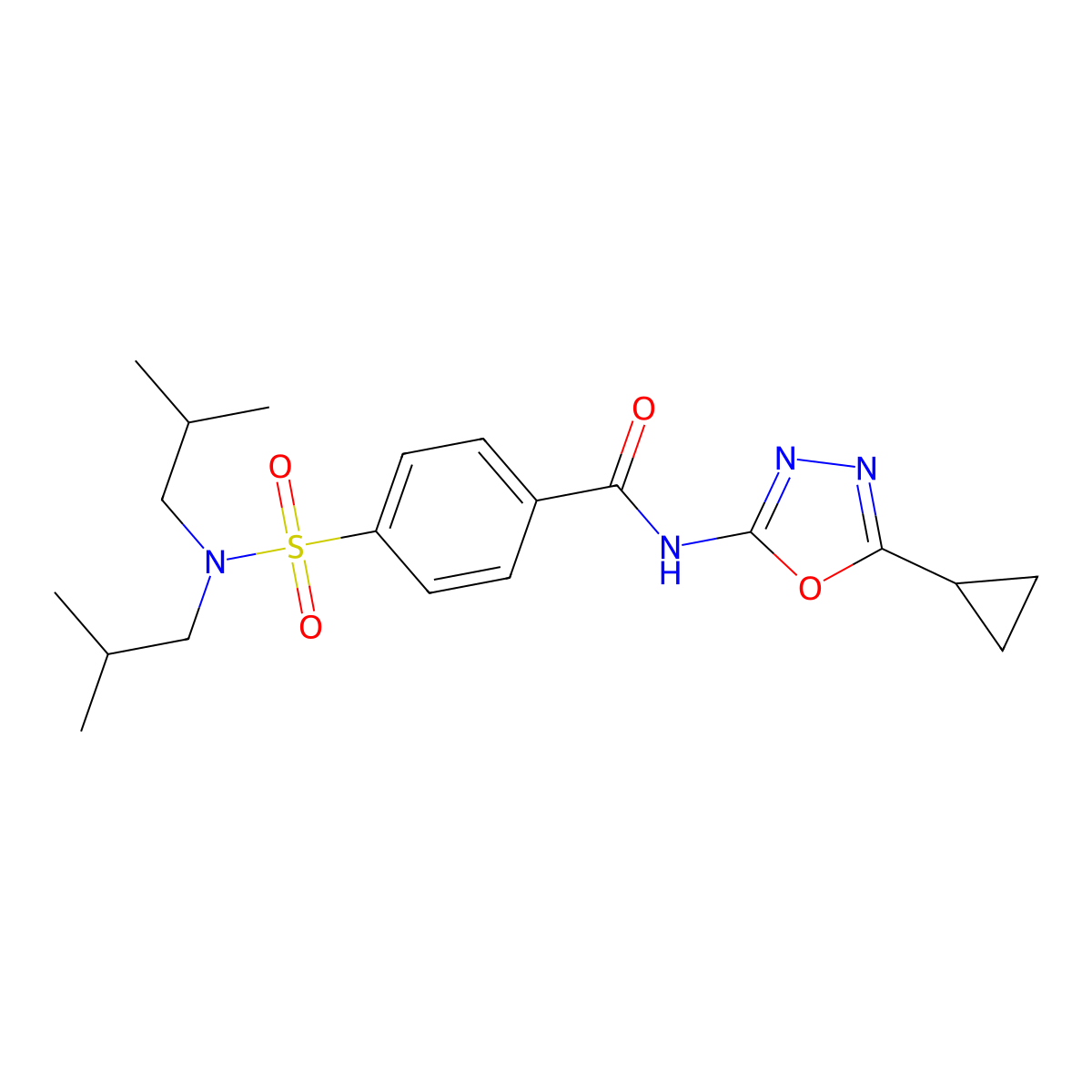 4-[bis(2-methylpropyl)sulfamoyl]-N-(5-cyclopropyl-1,3,4-oxadiazol-2-yl)benzamide molecular structure, CAS 850936-01-5