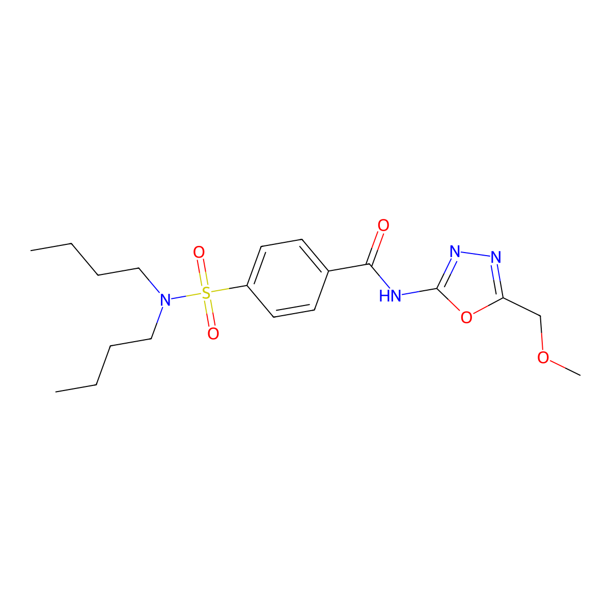 4-(dibutylsulfamoyl)-N-[5-(methoxymethyl)-1,3,4-oxadiazol-2-yl]benzamide molecular structure, CAS 850936-09-3