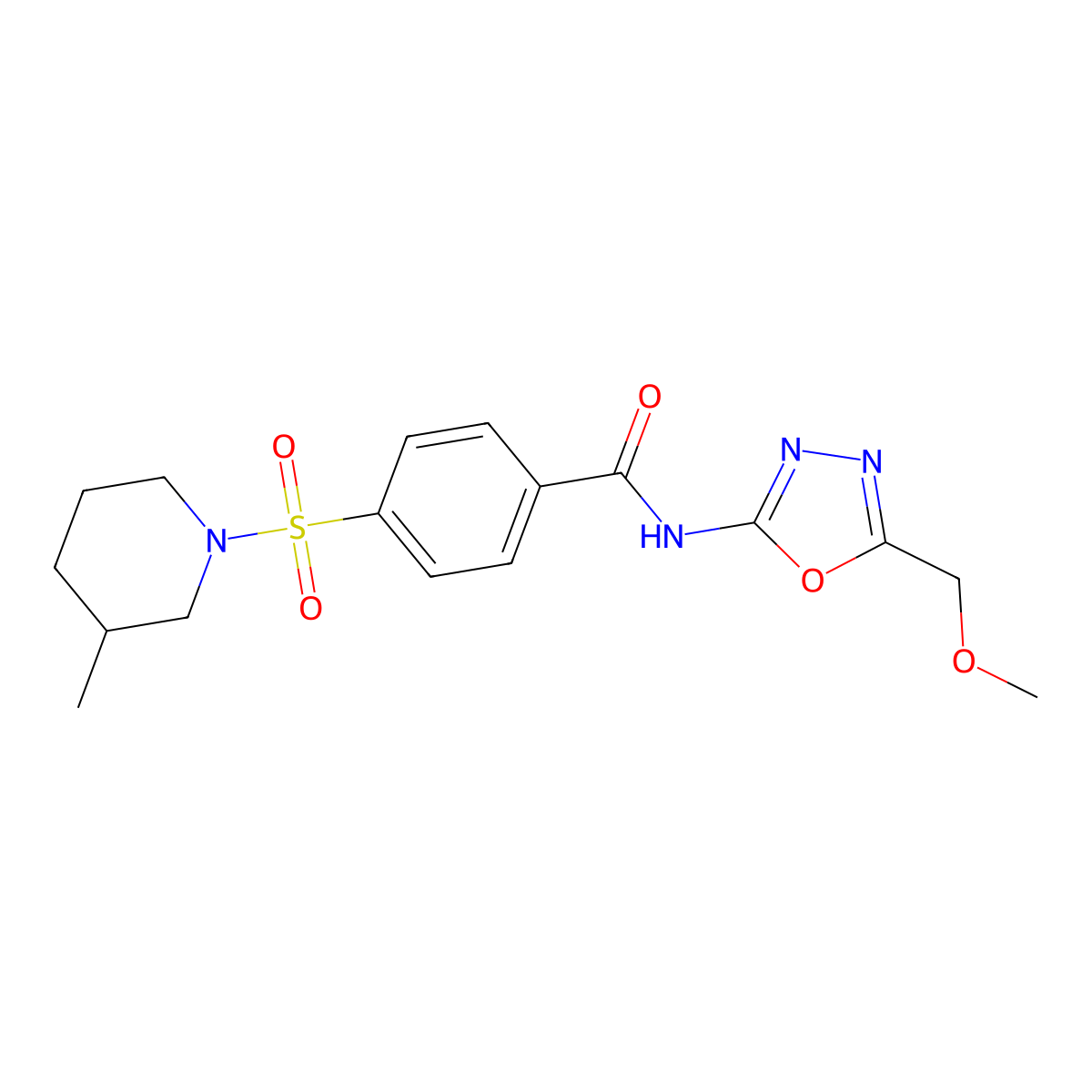 N-[5-(methoxymethyl)-1,3,4-oxadiazol-2-yl]-4-[(3-methylpiperidin-1-yl)sulfonyl]benzamide molecular structure, CAS 850936-17-3