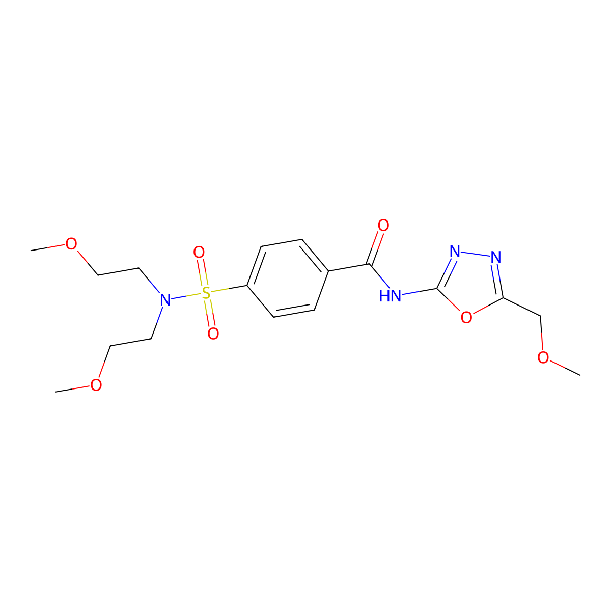 4-[bis(2-methoxyethyl)sulfamoyl]-N-[5-(methoxymethyl)-1,3,4-oxadiazol-2-yl]benzamide molecular structure, CAS 850936-22-0