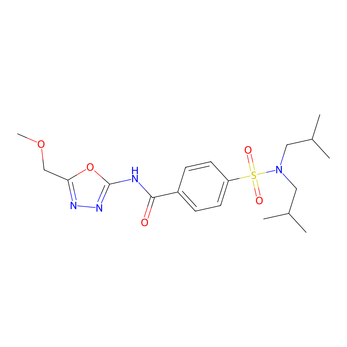 4-[bis(2-methylpropyl)sulfamoyl]-N-[5-(methoxymethyl)-1,3,4-oxadiazol-2-yl]benzamide molecular structure, CAS 850936-23-1