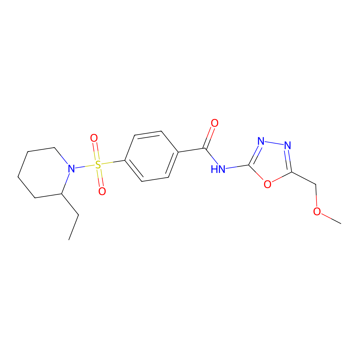 4-((2-ethylpiperidin-1-yl)sulfonyl)-N-(5-(methoxymethyl)-1,3,4-oxadiazol-2-yl)benzamide molecular structure, CAS 850936-25-3