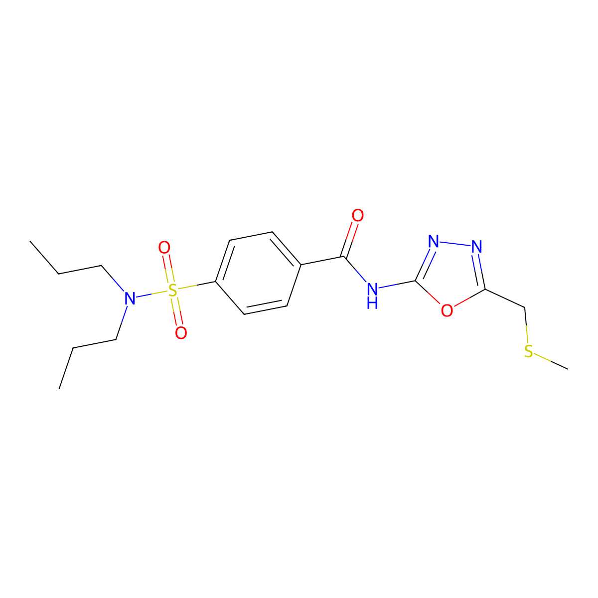 4-(dipropylsulfamoyl)-N-[5-[(methylthio)methyl]-1,3,4-oxadiazol-2-yl]benzamide molecular structure, CAS 850936-30-0