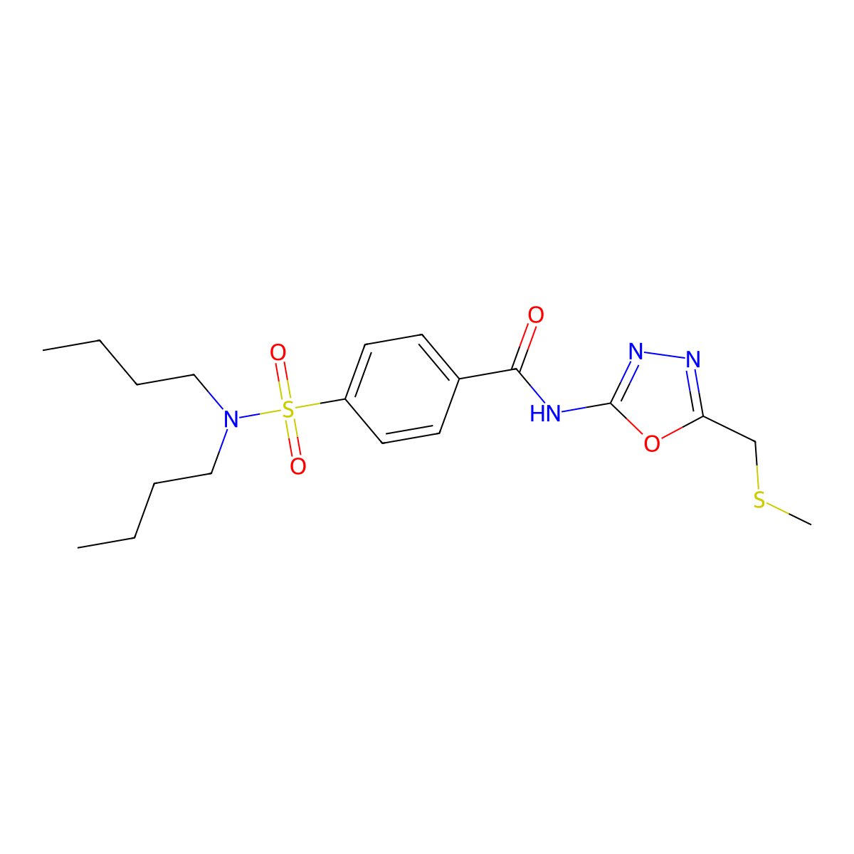 4-(dibutylsulfamoyl)-N-[5-(methylsulfanylmethyl)-1,3,4-oxadiazol-2-yl]benzamide molecular structure, CAS 850936-31-1