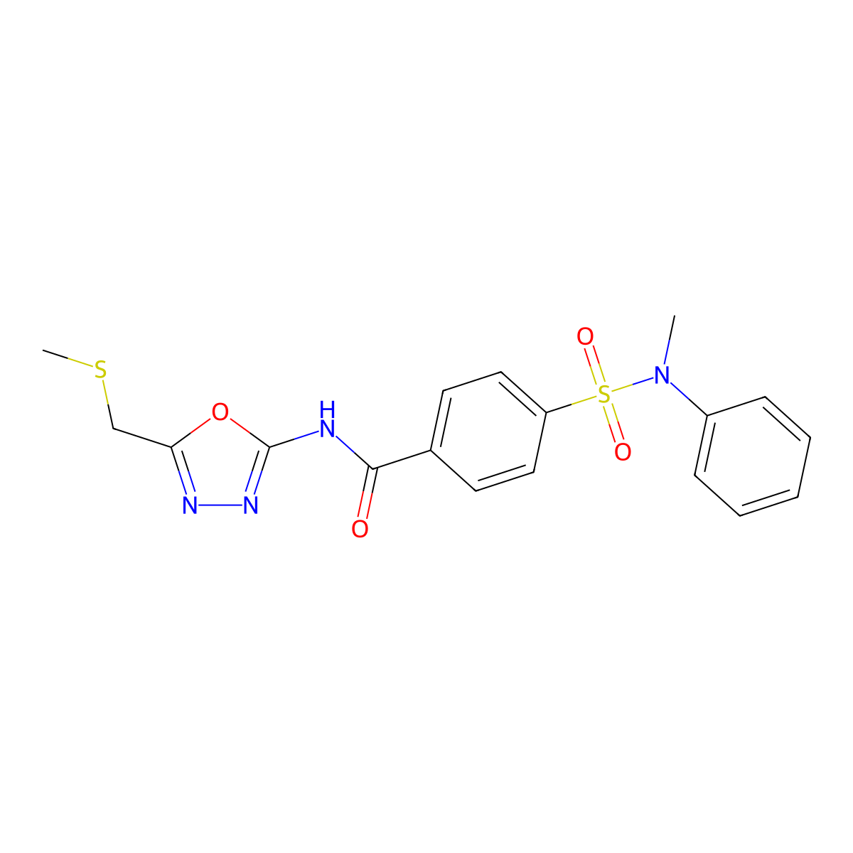 4-[methyl(phenyl)sulfamoyl]-N-[5-(methylsulfanylmethyl)-1,3,4-oxadiazol-2-yl]benzamide molecular structure, CAS 850936-33-3