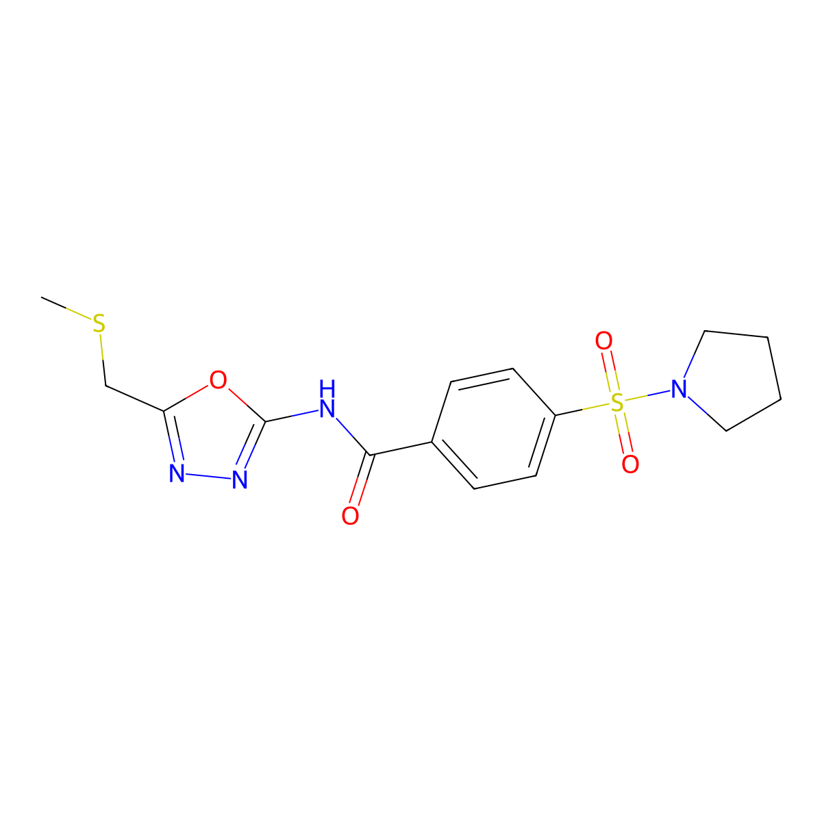N-[5-(methylsulfanylmethyl)-1,3,4-oxadiazol-2-yl]-4-pyrrolidin-1-ylsulfonylbenzamide molecular structure, CAS 850936-34-4